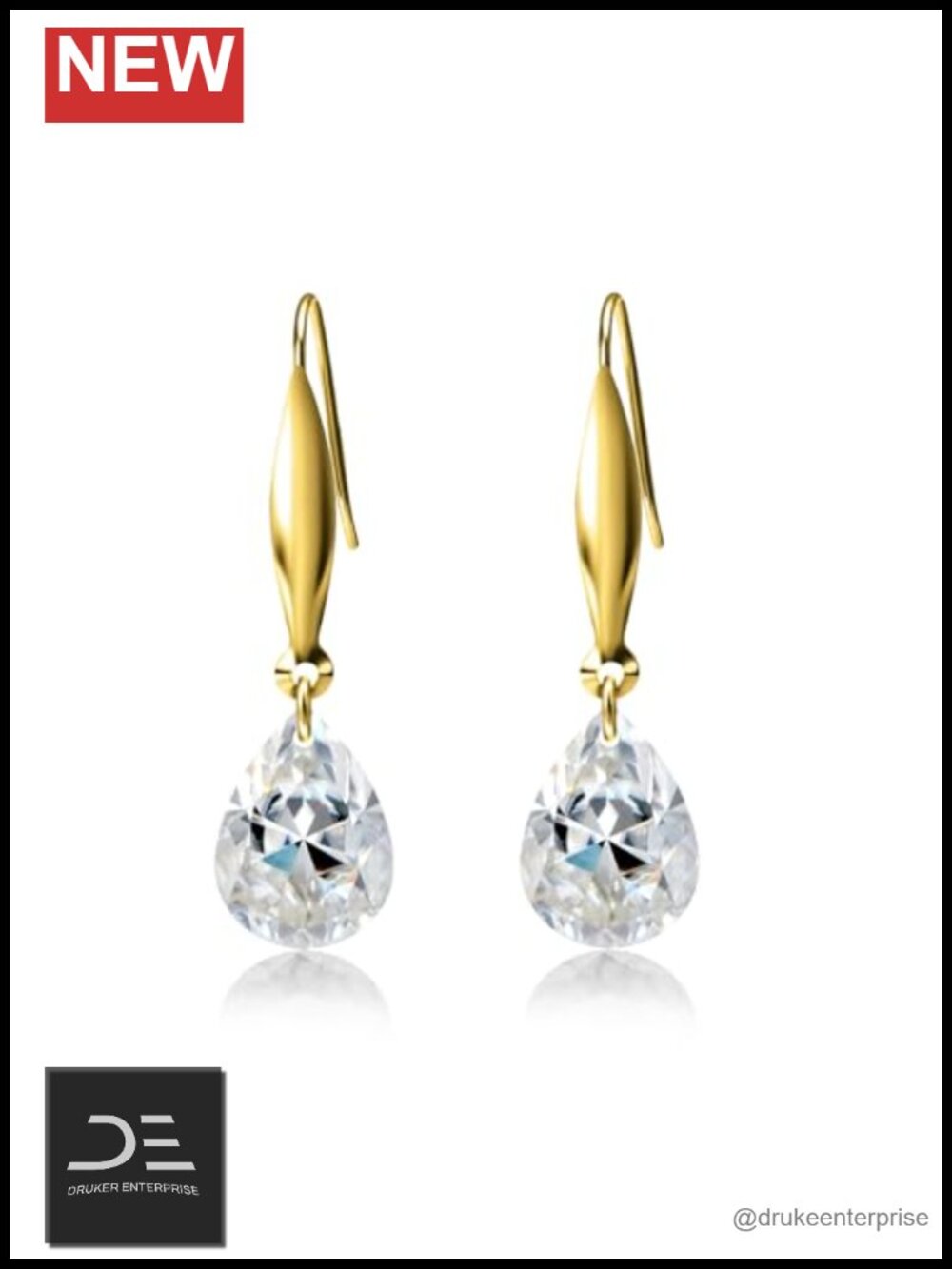 18K Solid Gold Teardrop Simulated Diamond Dangle Earrings